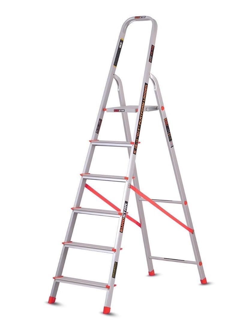 Eurostar Lightweight & Strong 6 feet 5+1 Steps ladder for home With Anti Slip Shoes Aluminium Ladder  (With Platform) - Image 1